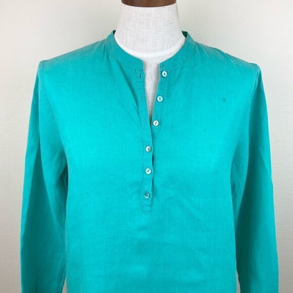 Eileen Fisher Linen Quarter-Button Top - Picture 3 of 7